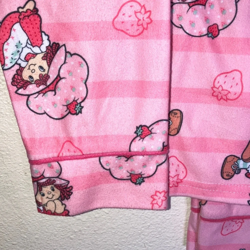 Strawberry Shortcake Pink Kids Flannel Pajama‎ Set Flame Resistant M 7/8 New